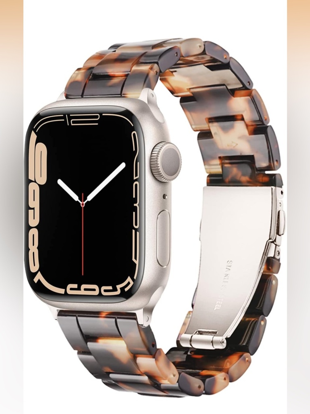 NIB Apple Watch band resin tortoise pattern silver accent